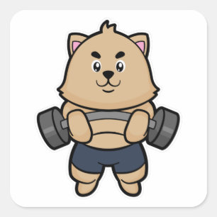 Cat at Bodybuilding with Barbell Square Sticker