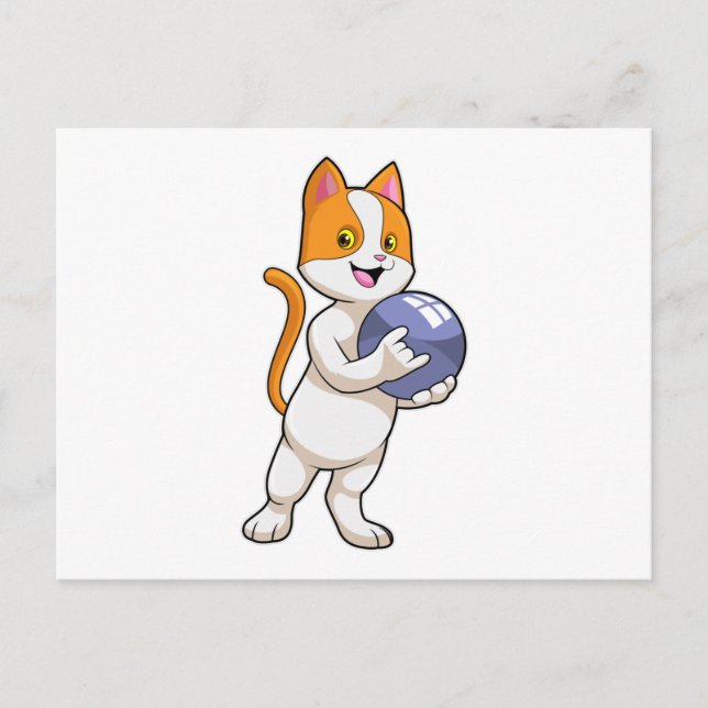Cat at Bowling with Bowling ball Postcard (Front)