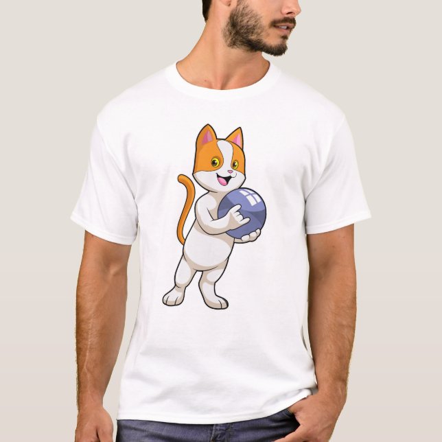 Cat at Bowling with Bowling ball T-Shirt (Front)