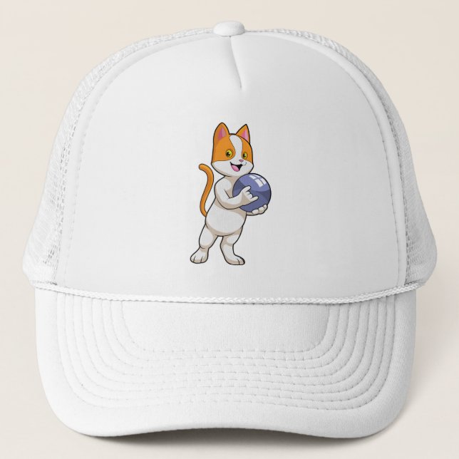 Cat at Bowling with Bowling ball Trucker Hat (Front)