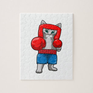 Cat at Boxing with Boxing gloves Jigsaw Puzzle