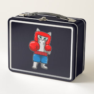 Cat at Boxing with Boxing gloves Metal Lunch Box