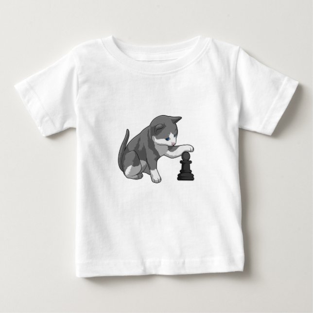 Cat at Chess with Chess piece Bishop Baby T-Shirt (Front)