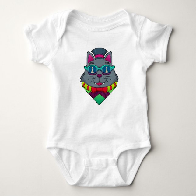Cat at Chess with Chess piece Pawn Baby Bodysuit (Front)