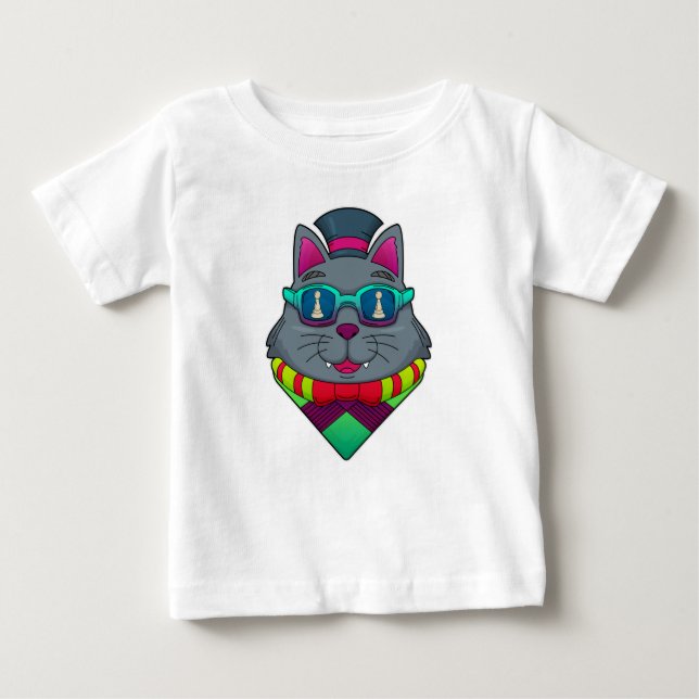 Cat at Chess with Chess piece Pawn Baby T-Shirt (Front)