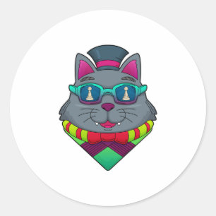 Cat at Chess with Chess piece Pawn Classic Round Sticker