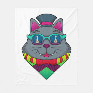Cat at Chess with Chess piece Pawn Fleece Blanket