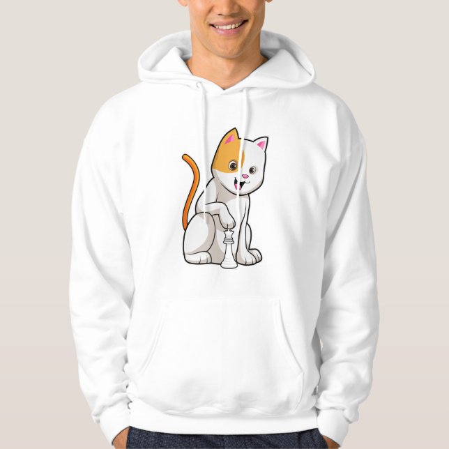 Cat at Chess with Chess piece Pawn Hoodie (Front)