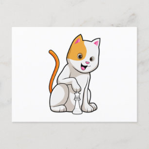 Cat at Chess with Chess piece Pawn Postcard