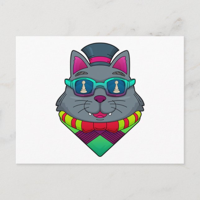 Cat at Chess with Chess piece Pawn Postcard (Front)