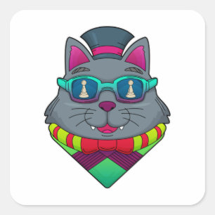 Cat at Chess with Chess piece Pawn Square Sticker