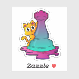 Cat at Chess with Chess piece Rook