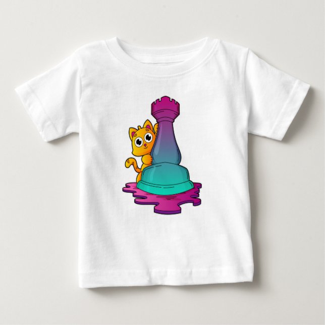 Cat at Chess with Chess piece Rook Baby T-Shirt (Front)