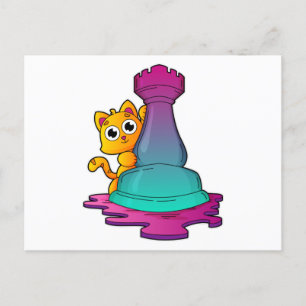 Cat at Chess with Chess piece Rook Postcard