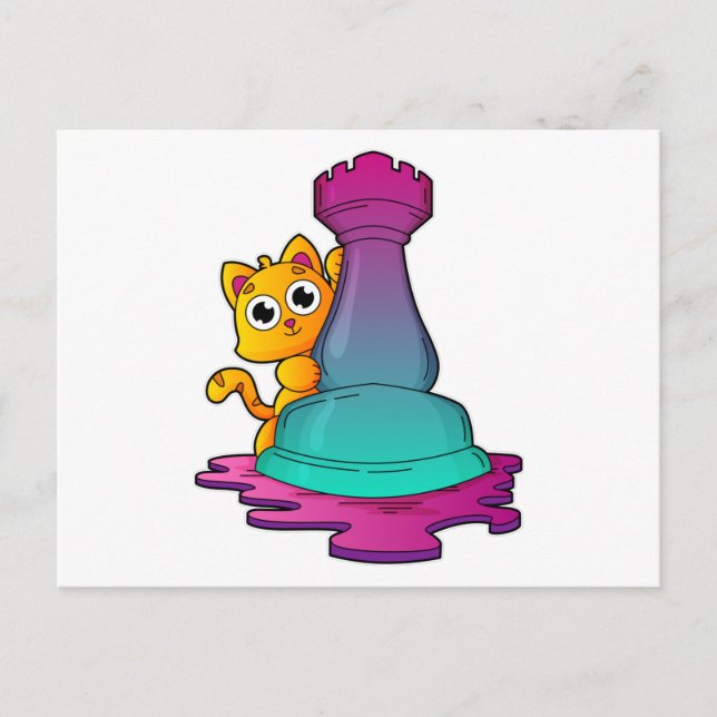 Cat at Chess with Chess piece Rook Postcard (Front)