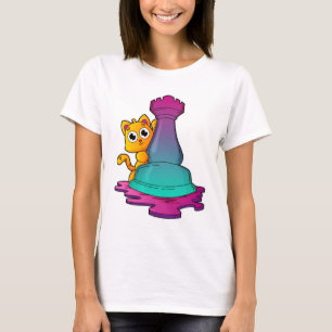 Cat at Chess with Chess piece Rook T-Shirt