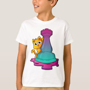 Cat at Chess with Chess piece Rook T-Shirt