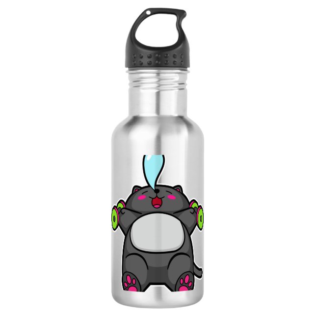 Cat at chest training with Dumbbells 710 Ml Water Bottle (Front)