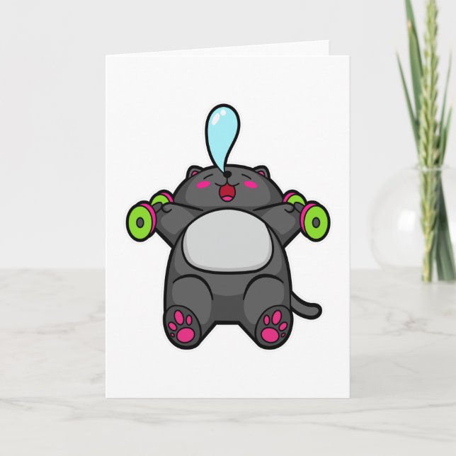 Cat at chest training with Dumbbells Card (Front)