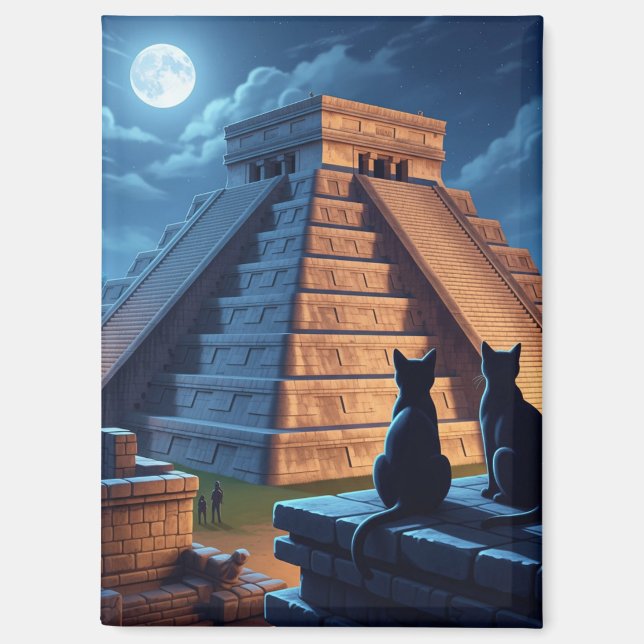 Cat at Chichen Itza Mexico Night Magnet (Front)