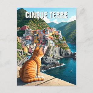 Cat at Cinqua Terra Magnet sunset Postcard