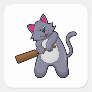 Cat at Cricket with Cricket bat Square Sticker
