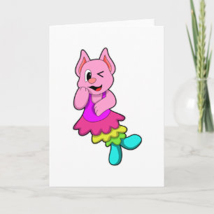 Cat at Dance with Skirt Card