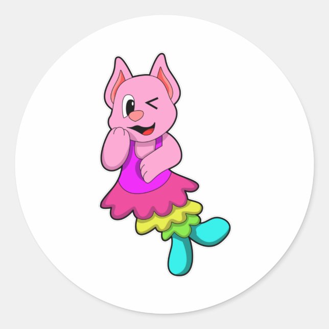 Cat at Dance with Skirt Classic Round Sticker (Front)