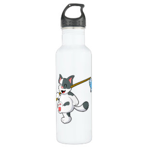 Cat at Fishing with Fishing rod 710 Ml Water Bottle