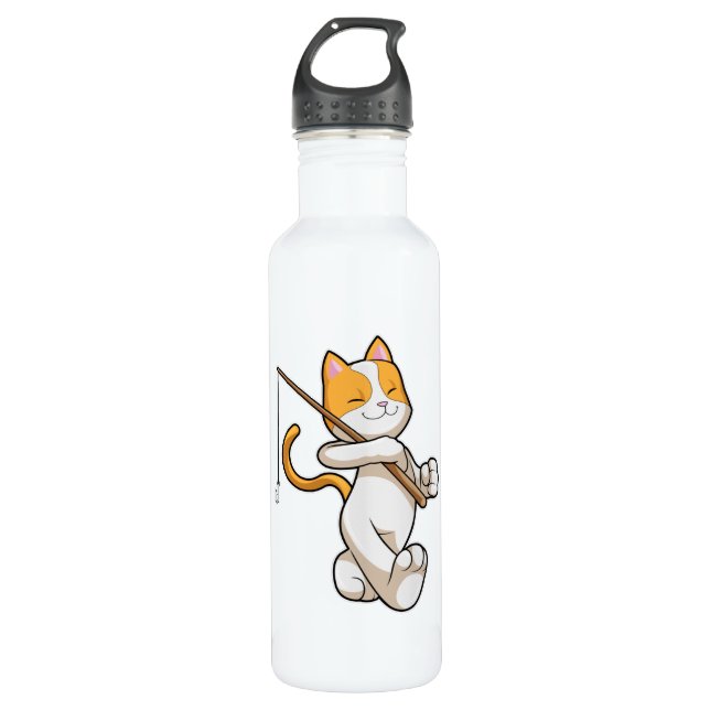 Cat at Fishing with Fishing rod 710 Ml Water Bottle (Front)