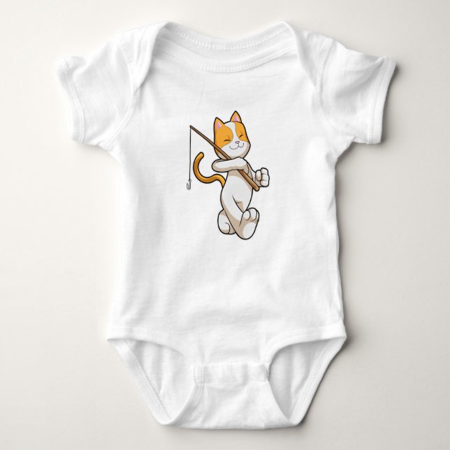 Cat at Fishing with Fishing rod Baby Bodysuit (Front)