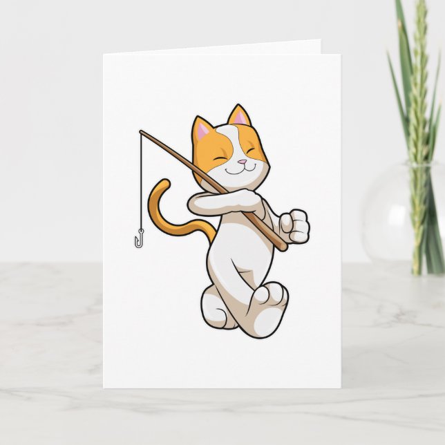 Cat at Fishing with Fishing rod Card (Front)