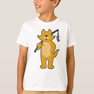 Cat at Fishing with Fishing rod & Fish T-Shirt