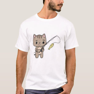 Cat at Fishing with Fishing rod T-Shirt