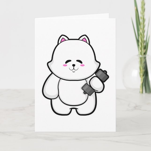 Cat at Fitness with Dumbbell Card (Front)