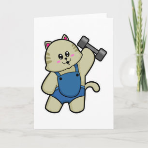 Cat at Fitness with Dumbbell Card