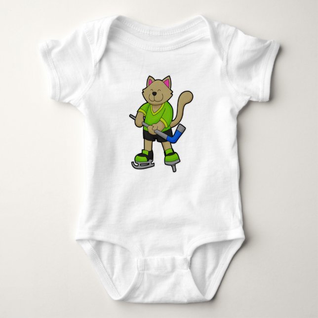Cat at Hockey with Hockey stick Baby Bodysuit (Front)