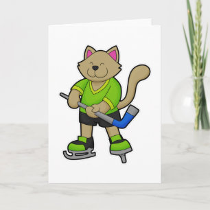 Cat at Hockey with Hockey stick Card