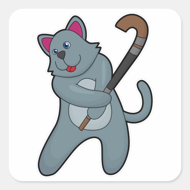Cat at Hockey with Hockey stick Square Sticker (Front)