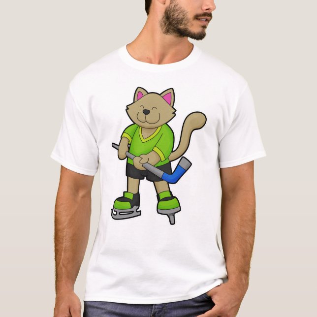 Cat at Hockey with Hockey stick T-Shirt (Front)
