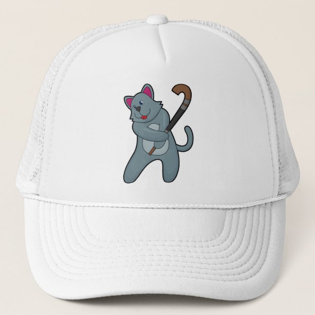 Cat at Hockey with Hockey stick Trucker Hat (Front)