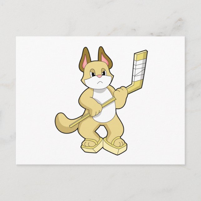 Cat at Ice hockey with Ice hockey stick Postcard (Front)