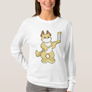 Cat at Ice hockey with Ice hockey stick T-Shirt
