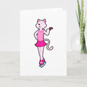 Cat at Ice skating with Flower Card