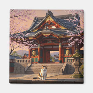Cat at Kyoto Temple Japan Travel Magnet