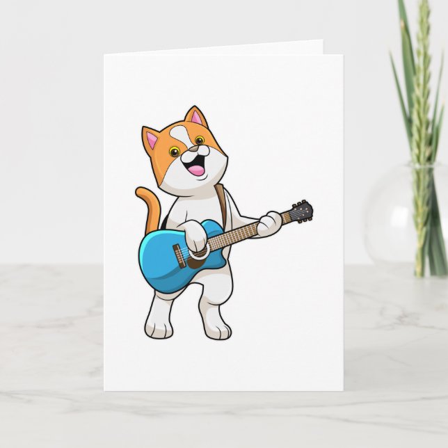 Cat at Music with Guitar Card (Front)