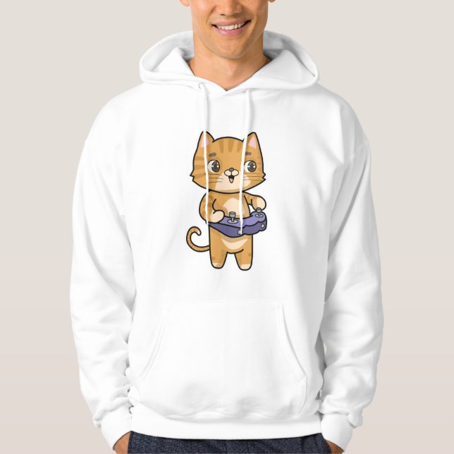 Cat at Playing with Controller Hoodie (Front)