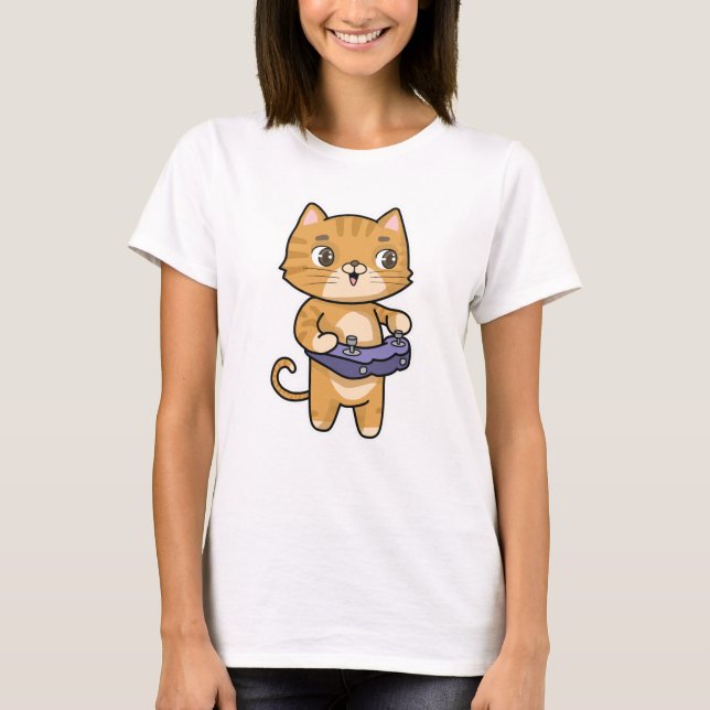Cat at Playing with Controller T-Shirt (Front)
