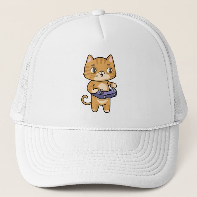 Cat at Playing with Controller Trucker Hat (Front)