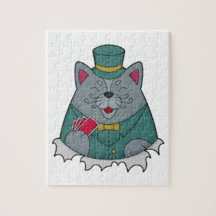Cat at Poker with Poker cards Jigsaw Puzzle